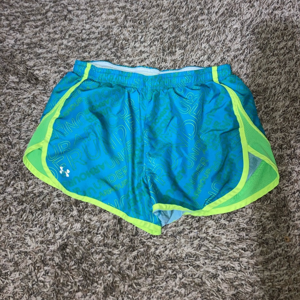 Blue and Highlighter Yellow Underarmour Shorts, Small